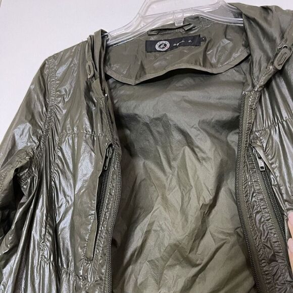 AGNES B. Dark Green Full zip Lightweight utility windbreaker hooded jacket SZ 1 - Picture 9 of 9